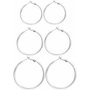3 Pair Silver Hoop Earrings Set 14K White Gold Plated 40MM 50MM 60MM